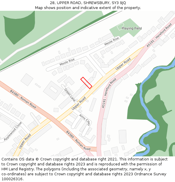 28, UPPER ROAD, SHREWSBURY, SY3 9JQ: Location map and indicative extent of plot