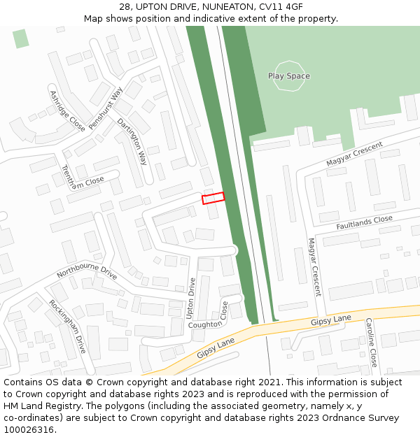 28, UPTON DRIVE, NUNEATON, CV11 4GF: Location map and indicative extent of plot