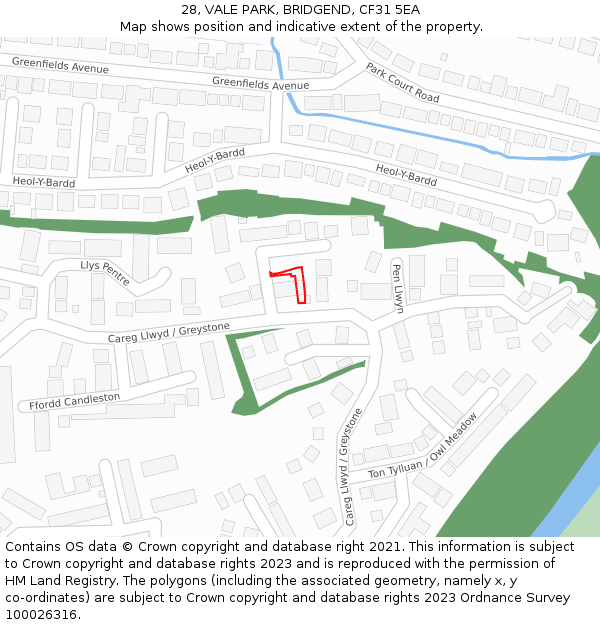28, VALE PARK, BRIDGEND, CF31 5EA: Location map and indicative extent of plot