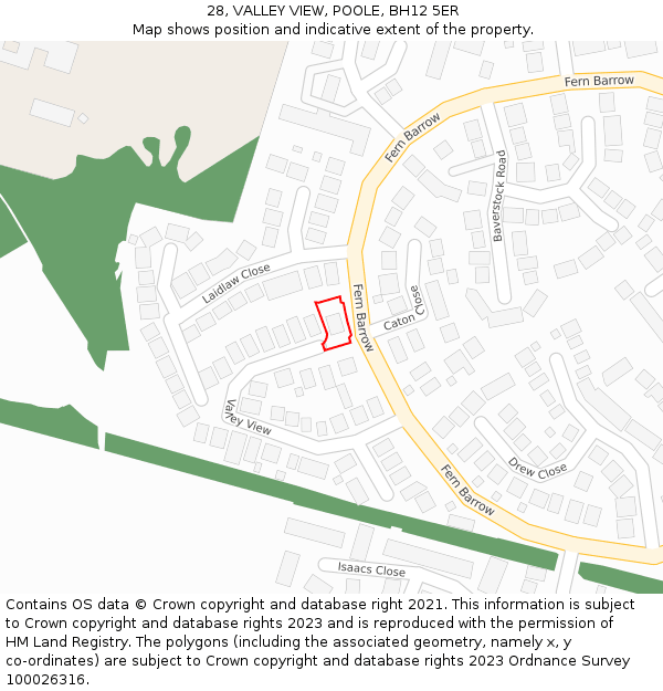 28, VALLEY VIEW, POOLE, BH12 5ER: Location map and indicative extent of plot