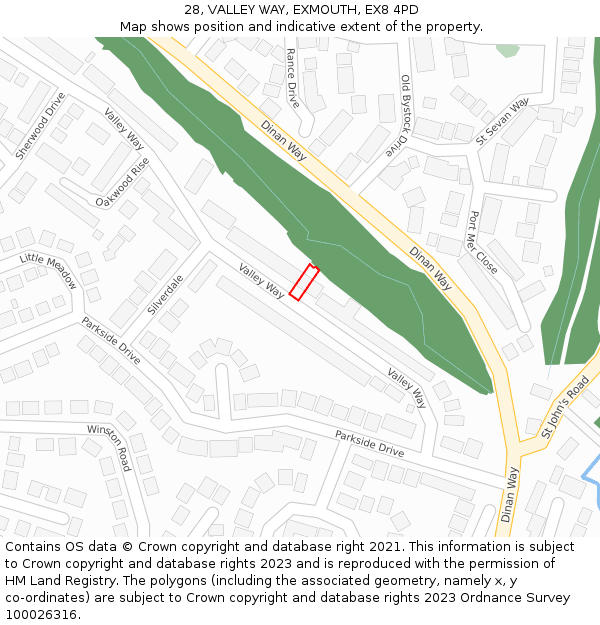 28, VALLEY WAY, EXMOUTH, EX8 4PD: Location map and indicative extent of plot