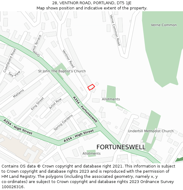 28, VENTNOR ROAD, PORTLAND, DT5 1JE: Location map and indicative extent of plot