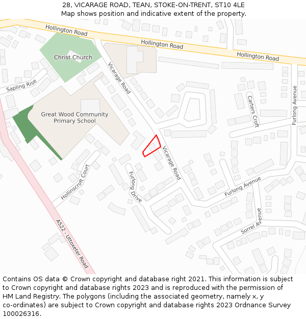 28, VICARAGE ROAD, TEAN, STOKE-ON-TRENT, ST10 4LE: Location map and indicative extent of plot