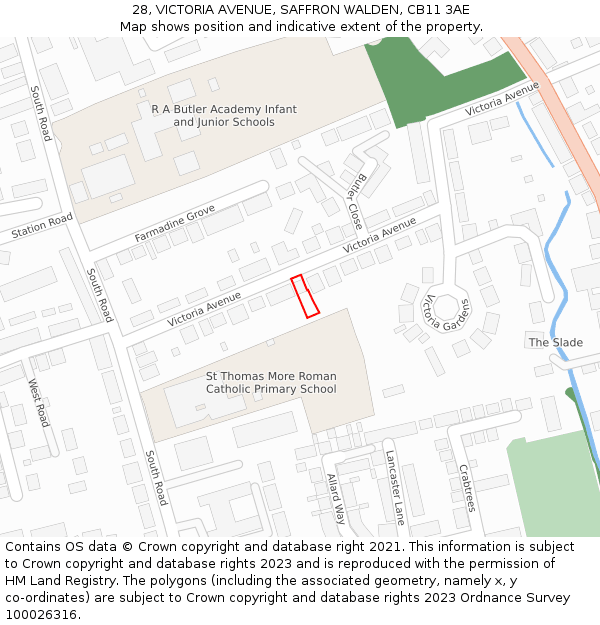 28, VICTORIA AVENUE, SAFFRON WALDEN, CB11 3AE: Location map and indicative extent of plot