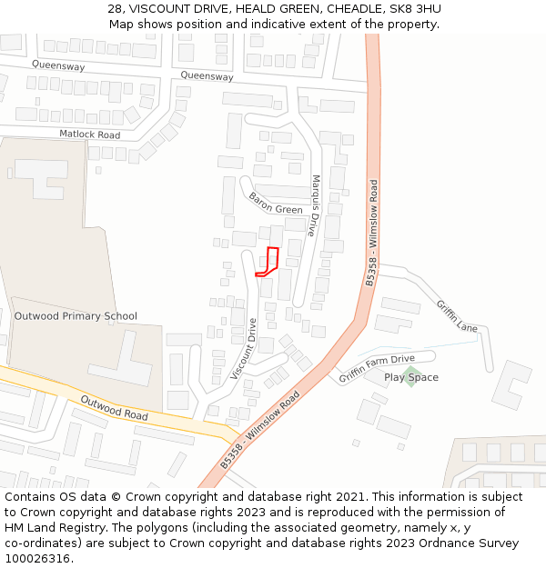 28, VISCOUNT DRIVE, HEALD GREEN, CHEADLE, SK8 3HU: Location map and indicative extent of plot