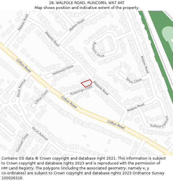 28, WALPOLE ROAD, RUNCORN, WA7 4AT: Location map and indicative extent of plot