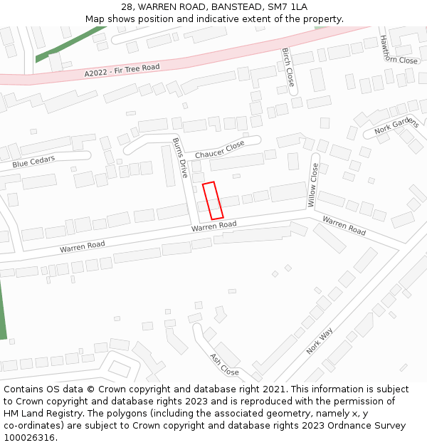 28, WARREN ROAD, BANSTEAD, SM7 1LA: Location map and indicative extent of plot