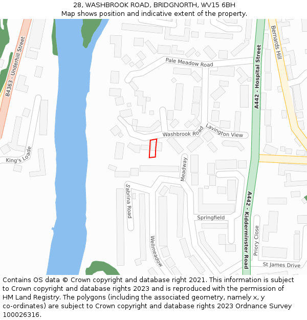 28, WASHBROOK ROAD, BRIDGNORTH, WV15 6BH: Location map and indicative extent of plot