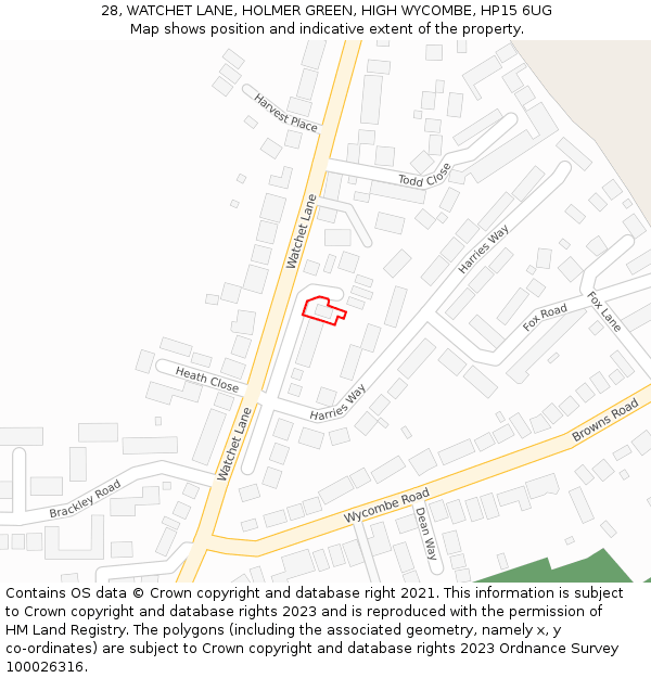 28, WATCHET LANE, HOLMER GREEN, HIGH WYCOMBE, HP15 6UG: Location map and indicative extent of plot