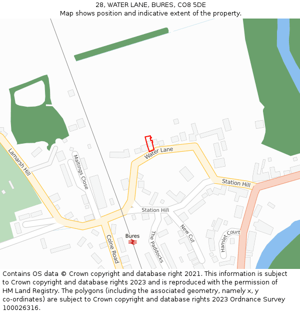 28, WATER LANE, BURES, CO8 5DE: Location map and indicative extent of plot