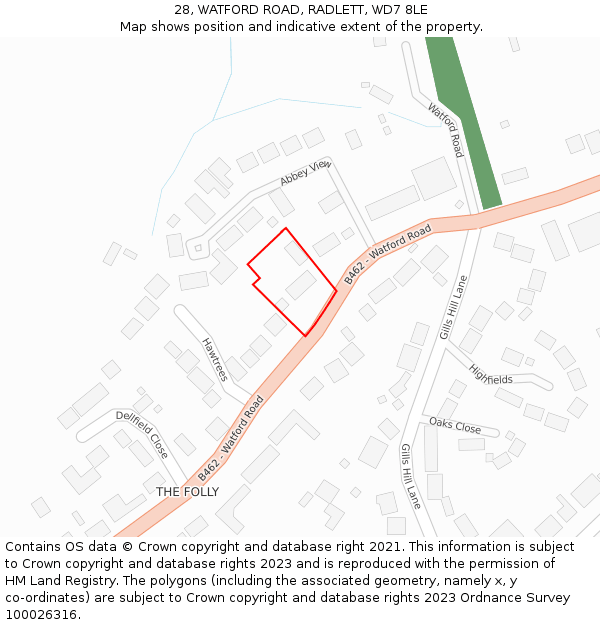 28, WATFORD ROAD, RADLETT, WD7 8LE: Location map and indicative extent of plot