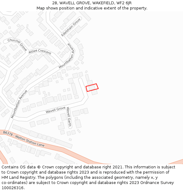 28, WAVELL GROVE, WAKEFIELD, WF2 6JR: Location map and indicative extent of plot