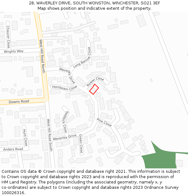 28, WAVERLEY DRIVE, SOUTH WONSTON, WINCHESTER, SO21 3EF: Location map and indicative extent of plot