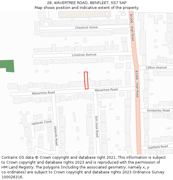 28, WAVERTREE ROAD, BENFLEET, SS7 5AP: Location map and indicative extent of plot