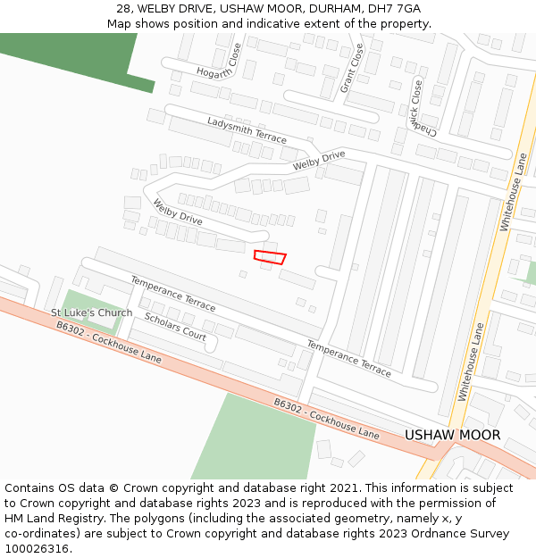 28, WELBY DRIVE, USHAW MOOR, DURHAM, DH7 7GA: Location map and indicative extent of plot