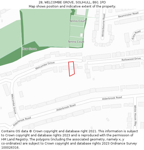 28, WELCOMBE GROVE, SOLIHULL, B91 1PD: Location map and indicative extent of plot