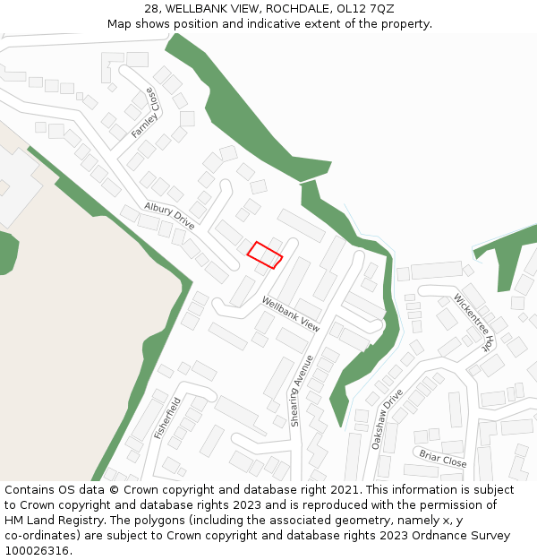28, WELLBANK VIEW, ROCHDALE, OL12 7QZ: Location map and indicative extent of plot