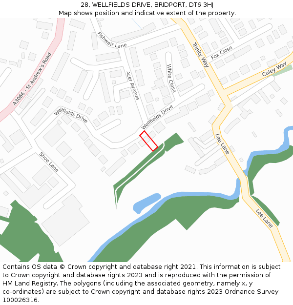 28, WELLFIELDS DRIVE, BRIDPORT, DT6 3HJ: Location map and indicative extent of plot