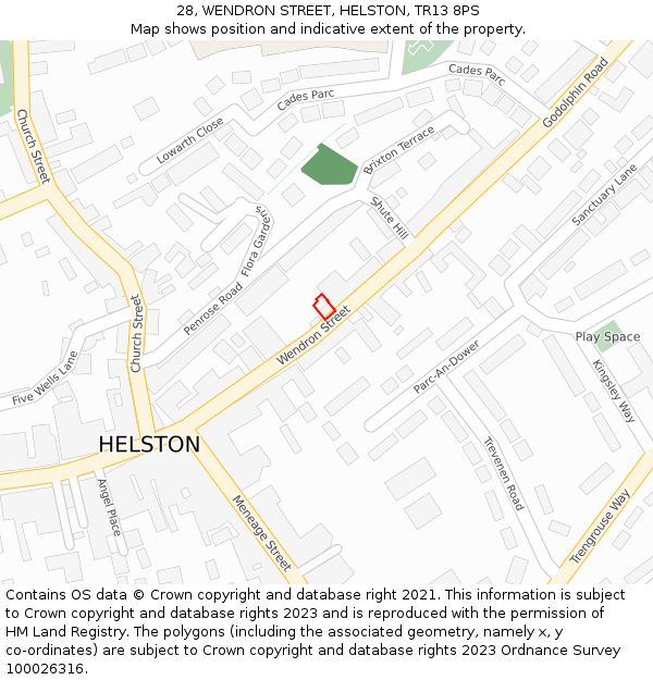 28, WENDRON STREET, HELSTON, TR13 8PS: Location map and indicative extent of plot