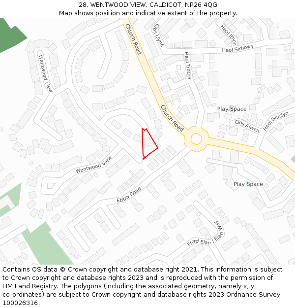 28, WENTWOOD VIEW, CALDICOT, NP26 4QG: Location map and indicative extent of plot