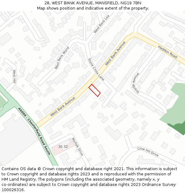 28, WEST BANK AVENUE, MANSFIELD, NG19 7BN: Location map and indicative extent of plot