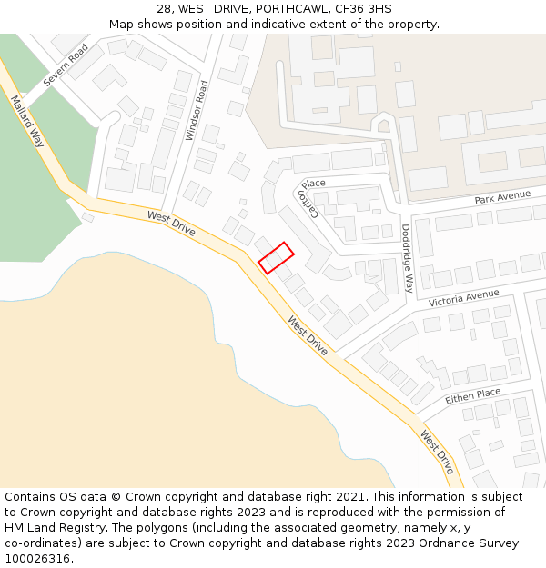 28, WEST DRIVE, PORTHCAWL, CF36 3HS: Location map and indicative extent of plot