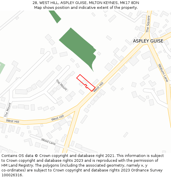 28, WEST HILL, ASPLEY GUISE, MILTON KEYNES, MK17 8DN: Location map and indicative extent of plot
