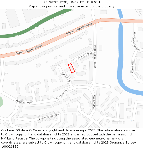 28, WEST HYDE, HINCKLEY, LE10 0FH: Location map and indicative extent of plot