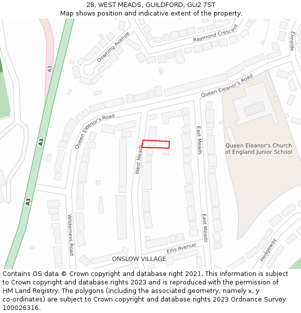 28, WEST MEADS, GUILDFORD, GU2 7ST: Location map and indicative extent of plot