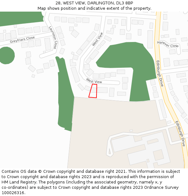 28, WEST VIEW, DARLINGTON, DL3 8BP: Location map and indicative extent of plot