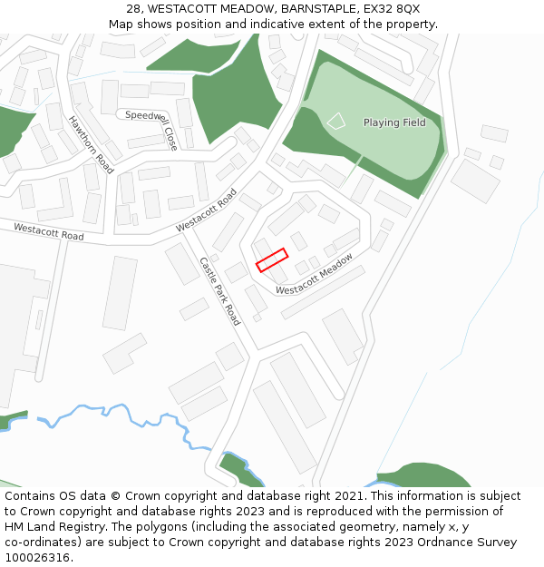 28, WESTACOTT MEADOW, BARNSTAPLE, EX32 8QX: Location map and indicative extent of plot