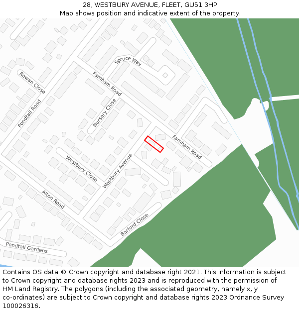 28, WESTBURY AVENUE, FLEET, GU51 3HP: Location map and indicative extent of plot