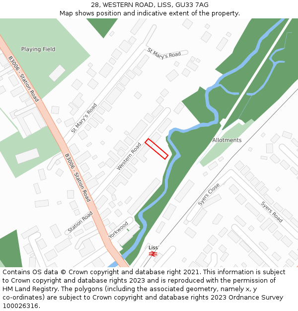 28, WESTERN ROAD, LISS, GU33 7AG: Location map and indicative extent of plot