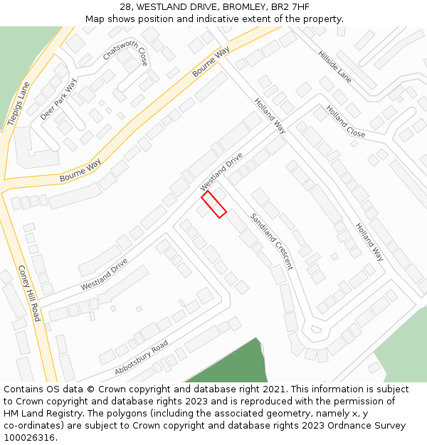 28, WESTLAND DRIVE, BROMLEY, BR2 7HF: Location map and indicative extent of plot