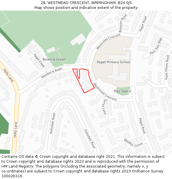 28, WESTMEAD CRESCENT, BIRMINGHAM, B24 0JS: Location map and indicative extent of plot