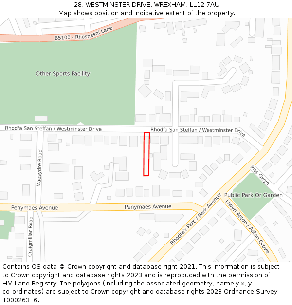 28, WESTMINSTER DRIVE, WREXHAM, LL12 7AU: Location map and indicative extent of plot