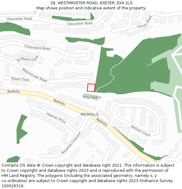 28, WESTMINSTER ROAD, EXETER, EX4 2LS: Location map and indicative extent of plot