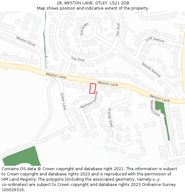 28, WESTON LANE, OTLEY, LS21 2DB: Location map and indicative extent of plot