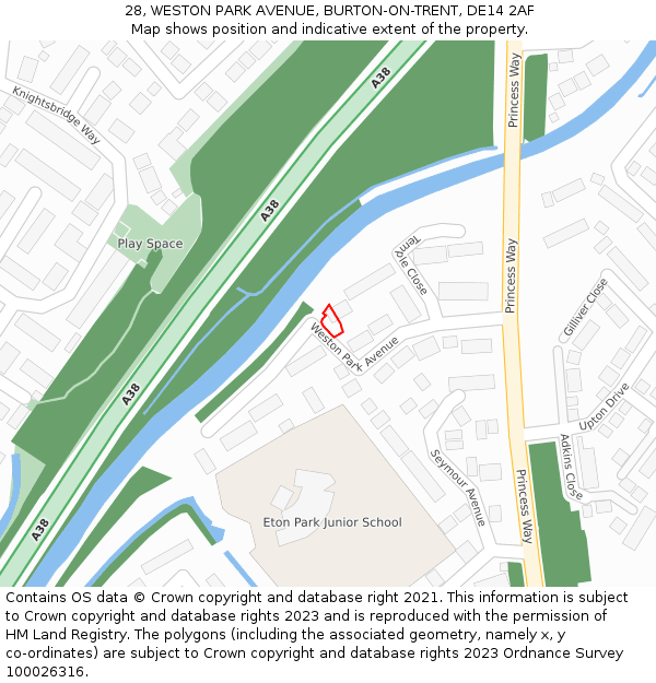 28, WESTON PARK AVENUE, BURTON-ON-TRENT, DE14 2AF: Location map and indicative extent of plot