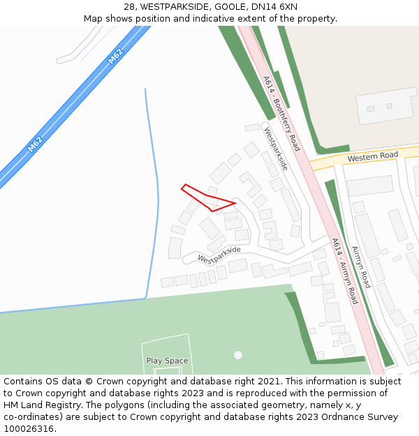 28, WESTPARKSIDE, GOOLE, DN14 6XN: Location map and indicative extent of plot