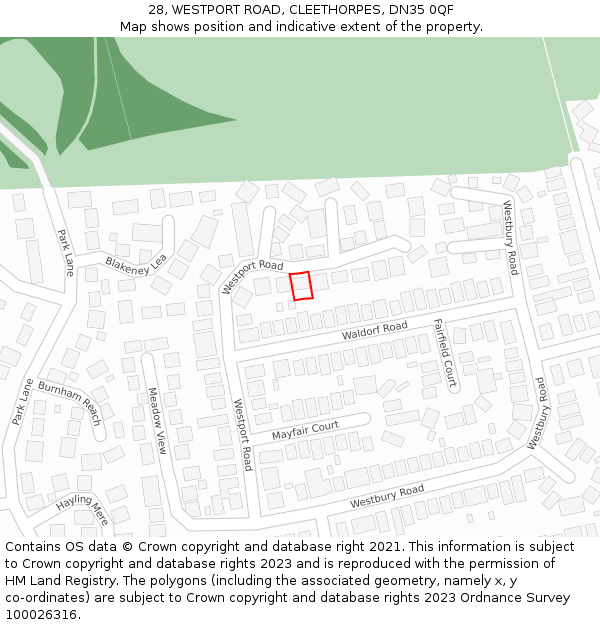 28, WESTPORT ROAD, CLEETHORPES, DN35 0QF: Location map and indicative extent of plot