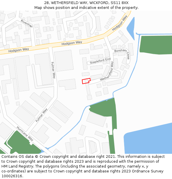 28, WETHERSFIELD WAY, WICKFORD, SS11 8XX: Location map and indicative extent of plot