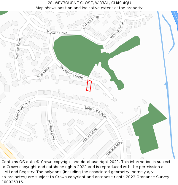 28, WEYBOURNE CLOSE, WIRRAL, CH49 4QU: Location map and indicative extent of plot