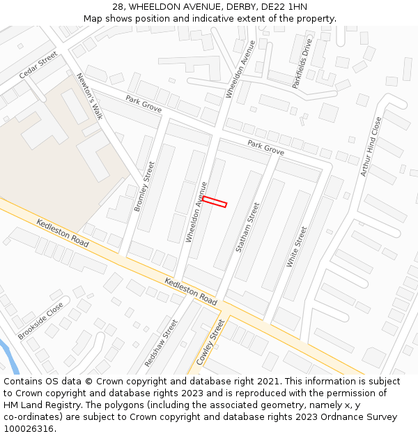 28, WHEELDON AVENUE, DERBY, DE22 1HN: Location map and indicative extent of plot