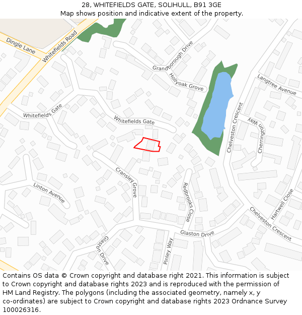 28, WHITEFIELDS GATE, SOLIHULL, B91 3GE: Location map and indicative extent of plot