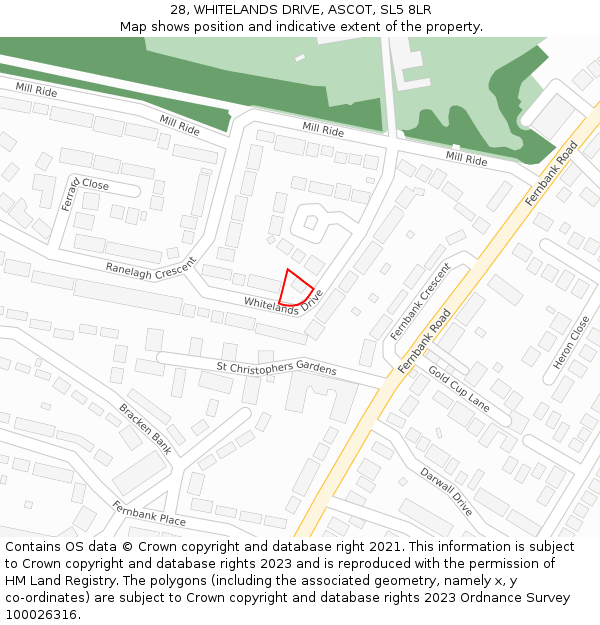 28, WHITELANDS DRIVE, ASCOT, SL5 8LR: Location map and indicative extent of plot