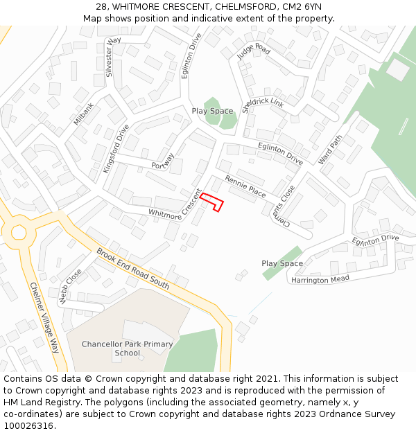 28, WHITMORE CRESCENT, CHELMSFORD, CM2 6YN: Location map and indicative extent of plot