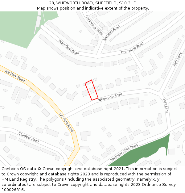 28, WHITWORTH ROAD, SHEFFIELD, S10 3HD: Location map and indicative extent of plot
