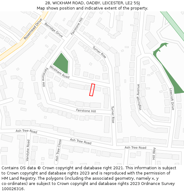 28, WICKHAM ROAD, OADBY, LEICESTER, LE2 5SJ: Location map and indicative extent of plot