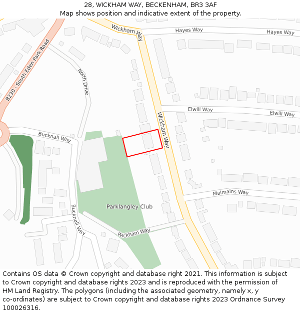 28, WICKHAM WAY, BECKENHAM, BR3 3AF: Location map and indicative extent of plot